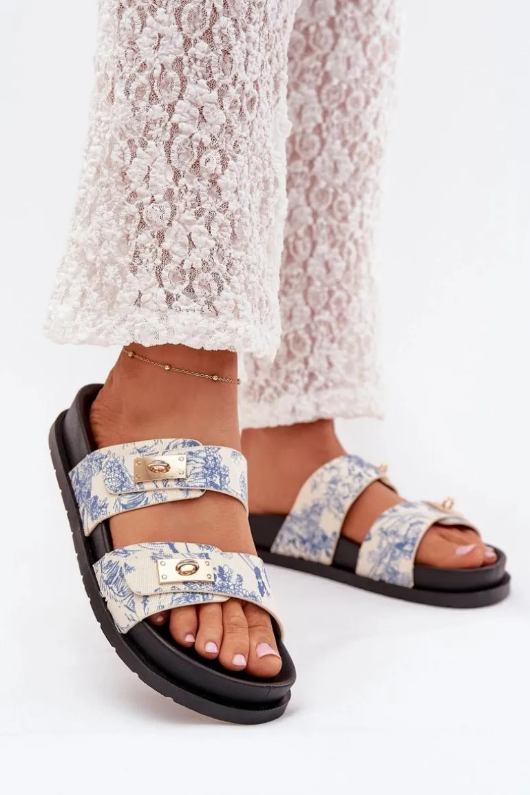 Wzorzyste Klapki Damskie Na Platformie Niebieskie Sorina