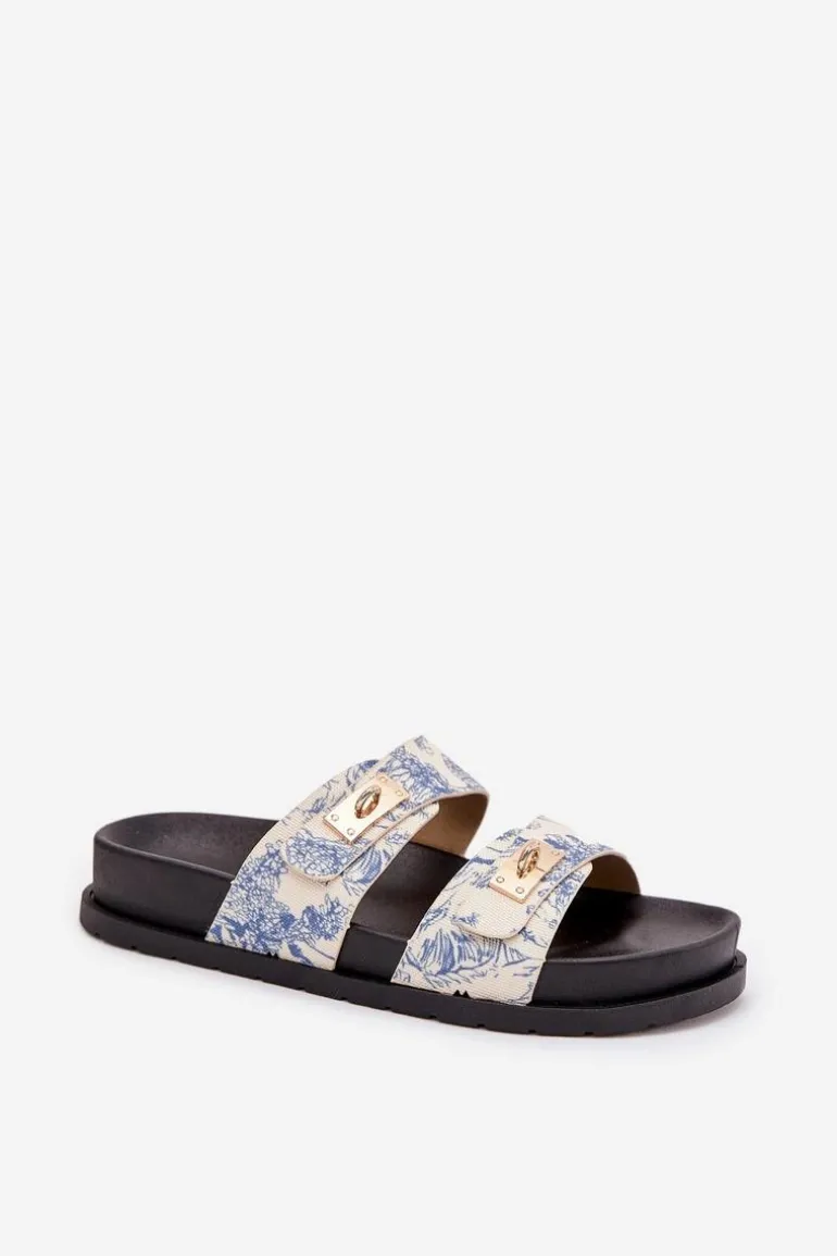 Wzorzyste Klapki Damskie Na Platformie Niebieskie Sorina