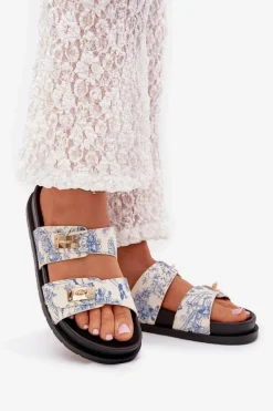 Wzorzyste Klapki Damskie Na Platformie Niebieskie Sorina