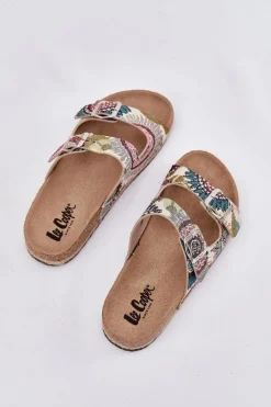 Wzorzyste Klapki Damskie Na Korkowej Platformie Z Klamrami Lee Cooper LCW-25-35-3483L Multikolor