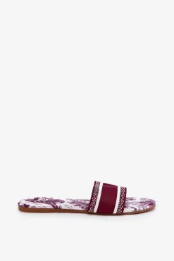 Wzorzyste Płaskie Klapki Damskie Bordowe Leysi
