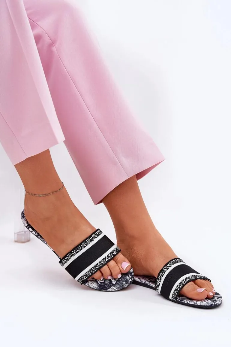 Wzorzyste Płaskie Klapki Damskie Czarne Leysi