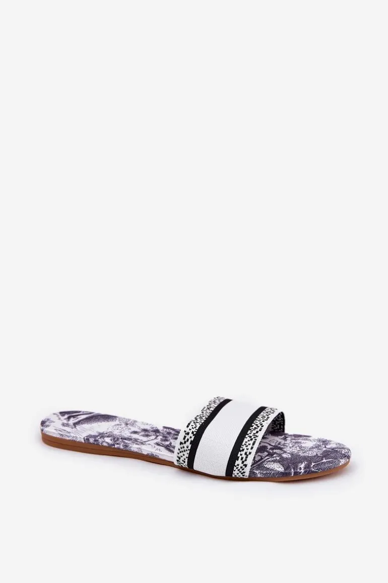 Wzorzyste Płaskie Klapki Damskie Białe Leysi