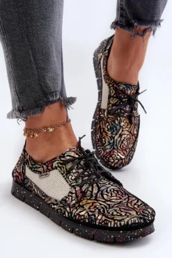 Wzorzyste Półbuty Damskie Maciejka 06347-01 Czarne