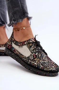 Wzorzyste Półbuty Damskie Maciejka 06347-01 Czarne