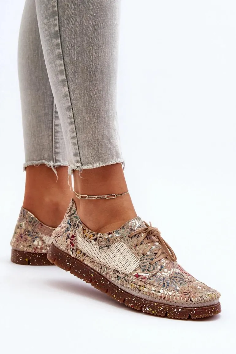 Wzorzyste Półbuty Damskie Maciejka 06347-04 Beżowe