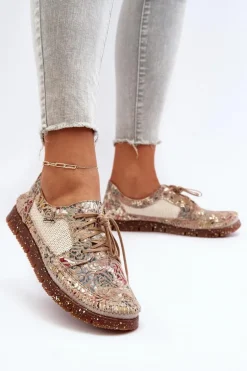 Wzorzyste Półbuty Damskie Maciejka 06347-04 Beżowe