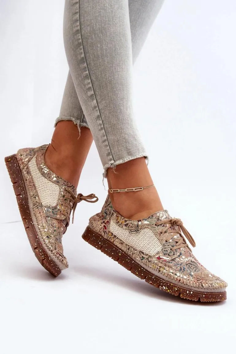 Wzorzyste Półbuty Damskie Maciejka 06347-04 Beżowe