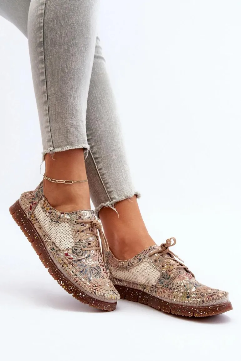 Wzorzyste Półbuty Damskie Maciejka 06347-04 Beżowe