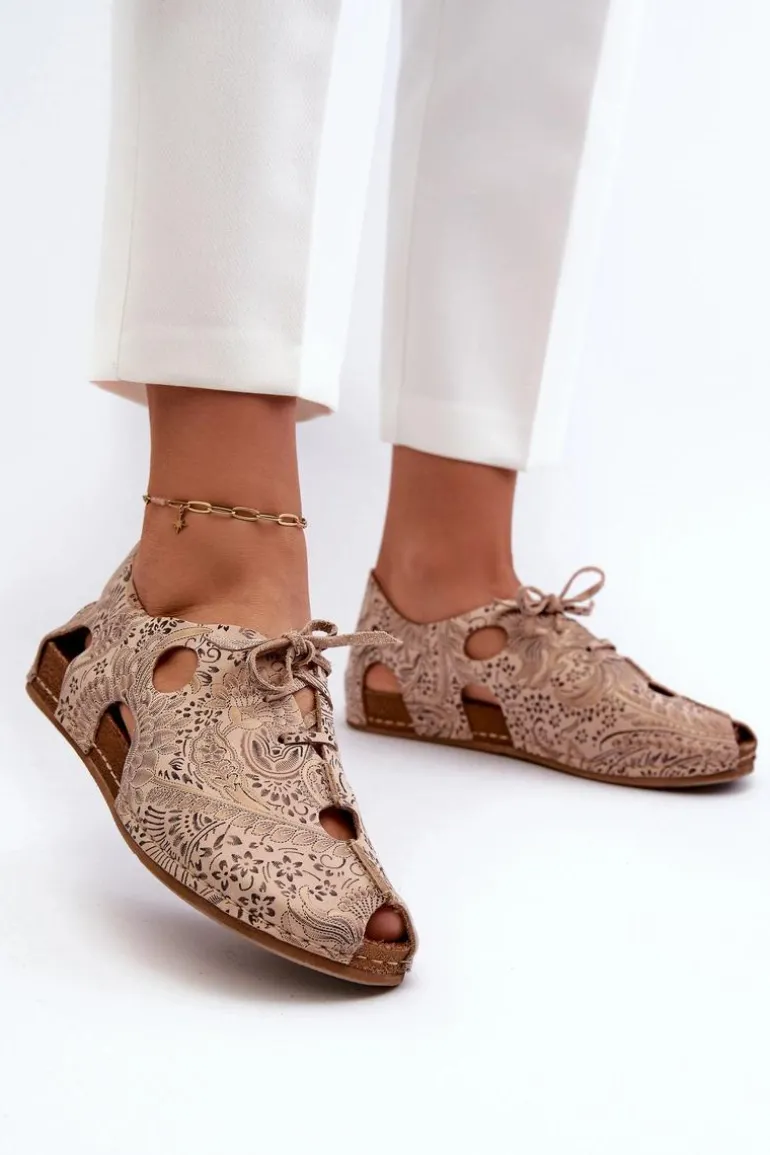 Wzorzyste Półbuty Damskie Z Wycięciami Maciejka 06431-02 Beżowe