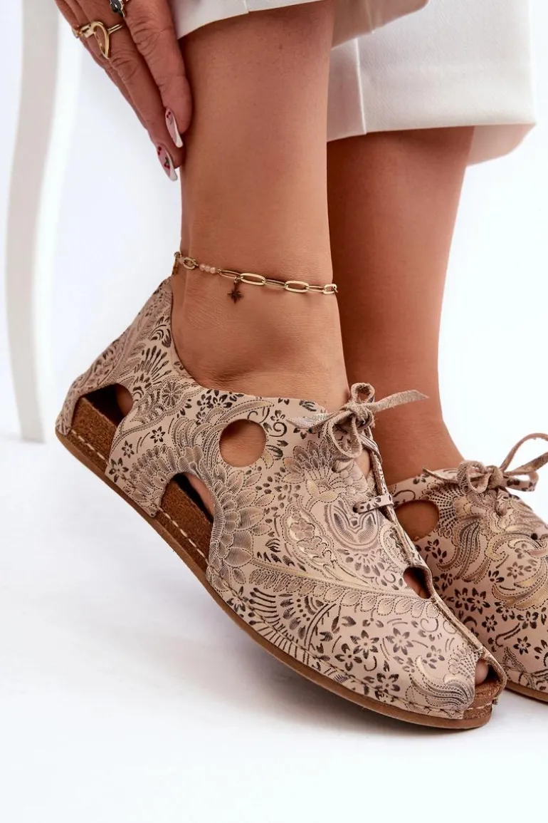 Wzorzyste Półbuty Damskie Z Wycięciami Maciejka 06431-02 Beżowe