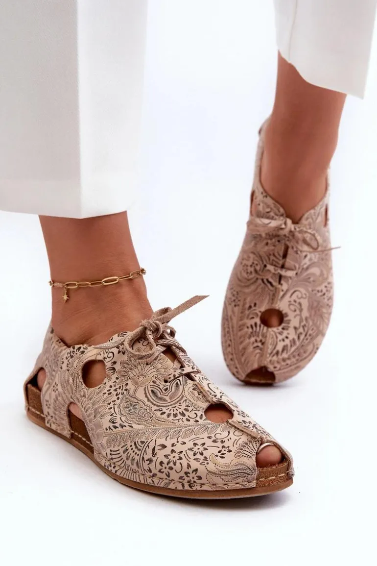 Wzorzyste Półbuty Damskie Z Wycięciami Maciejka 06431-02 Beżowe