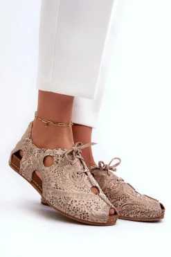 Wzorzyste Półbuty Damskie Z Wycięciami Maciejka 06431-02 Beżowe