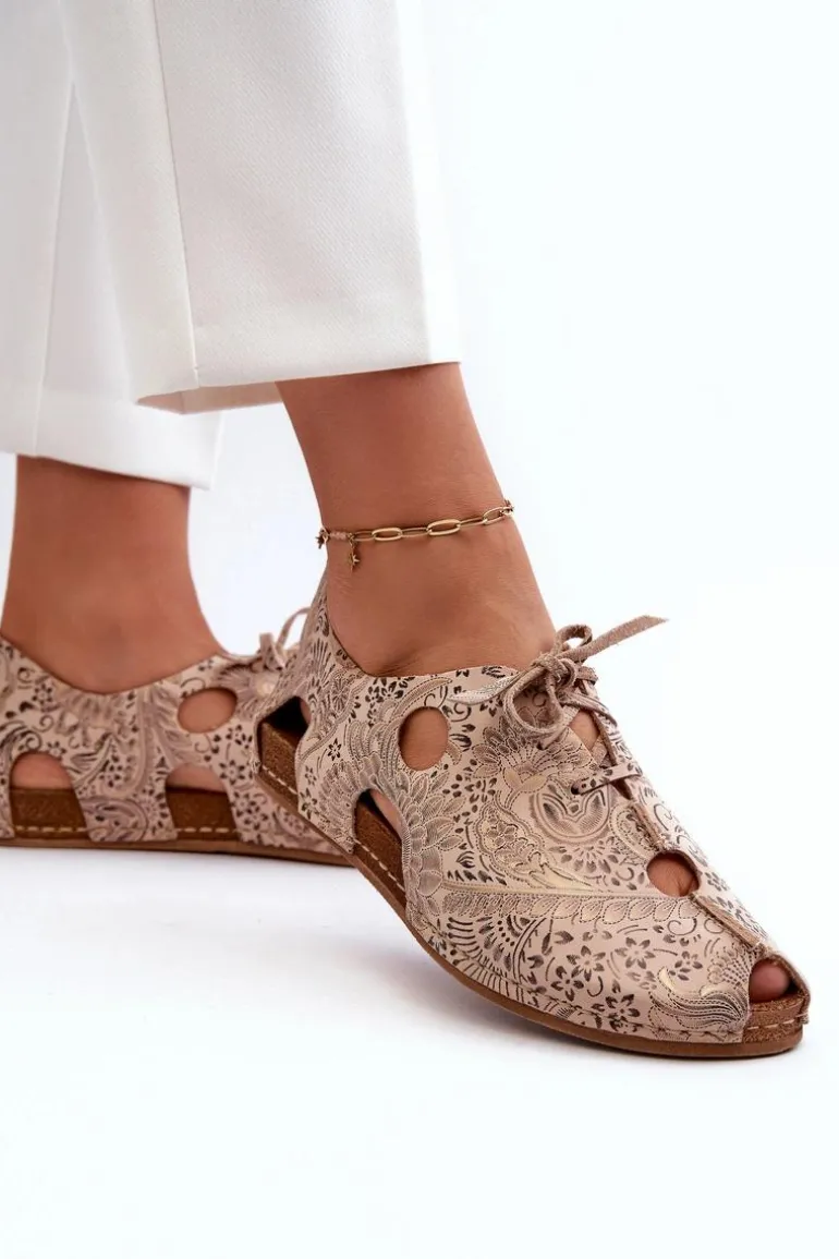 Wzorzyste Półbuty Damskie Z Wycięciami Maciejka 06431-02 Beżowe