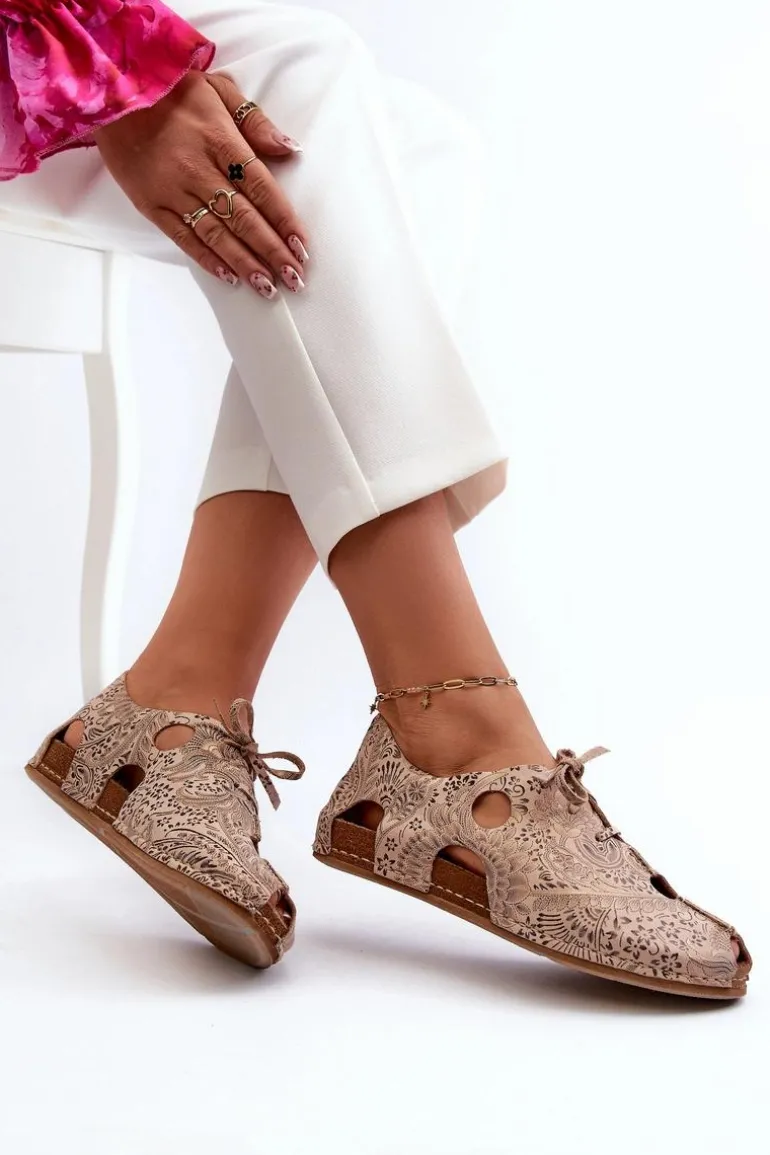 Wzorzyste Półbuty Damskie Z Wycięciami Maciejka 06431-02 Beżowe