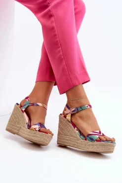 Wzorzyste Sandały Na Koturnie Z Plecionki Multikolor Anihazra