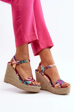 Wzorzyste Sandały Na Koturnie Z Plecionki Multikolor Anihazra