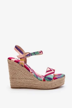 Wzorzyste Sandały Na Koturnie Z Plecionki Multikolor Anihazra