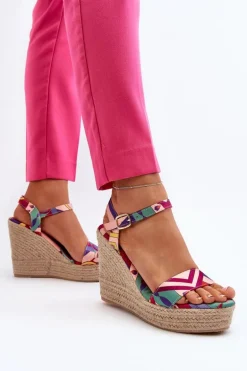 Wzorzyste Sandały Na Koturnie Z Plecionki Multikolor Anihazra