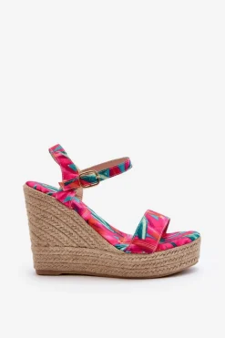 Wzorzyste Sandały Na Koturnie Z Plecionki Fuksja Anihazra