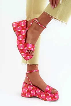 Wzorzyste Sandały Na Platformie I Koturnie Fuksja Wiandia