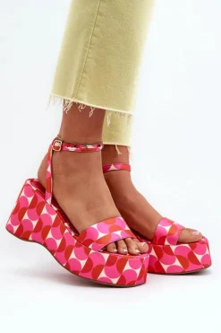 Wzorzyste Sandały Na Platformie I Koturnie Fuksja Wiandia