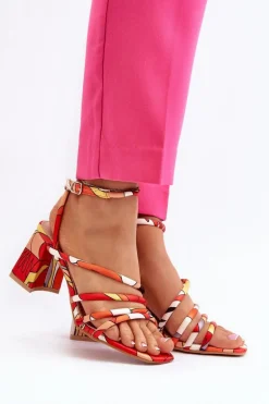 Wzorzyste Sandały Na Słupku Pomarańczowe Jenglla