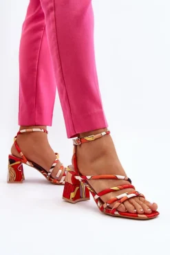 Wzorzyste Sandały Na Słupku Pomarańczowe Jenglla