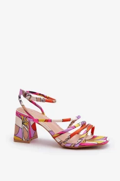 Wzorzyste Sandały Na Słupku Fioletowe Jenglla