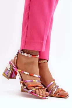 Wzorzyste Sandały Na Słupku Fioletowe Jenglla