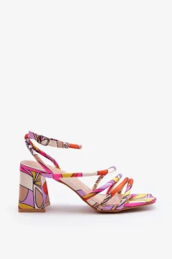 Wzorzyste Sandały Na Słupku Fioletowe Jenglla