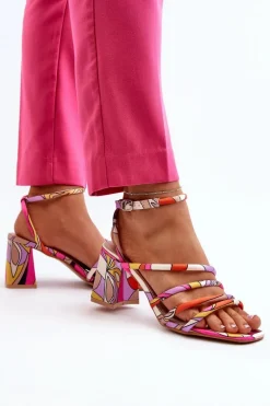 Wzorzyste Sandały Na Słupku Fioletowe Jenglla