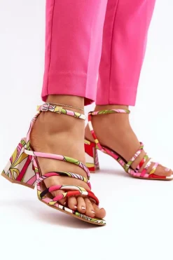 Wzorzyste Sandały Na Słupku Multikolor Jenglla