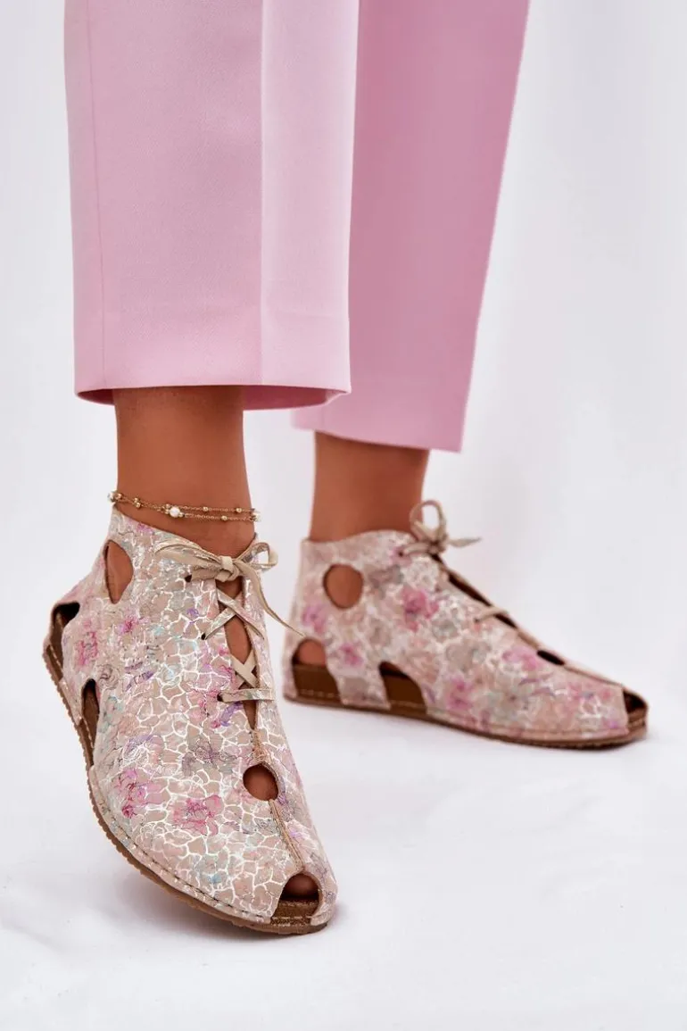 Wzorzyste Skórzane Botki Maciejka 03426-48 Beżowe