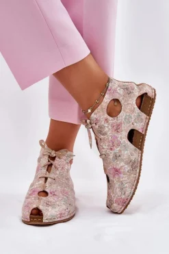 Wzorzyste Skórzane Botki Maciejka 03426-48 Beżowe