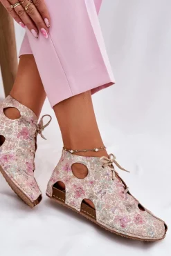 Wzorzyste Skórzane Botki Maciejka 03426-48 Beżowe