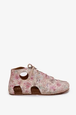 Wzorzyste Skórzane Botki Maciejka 03426-48 Beżowe