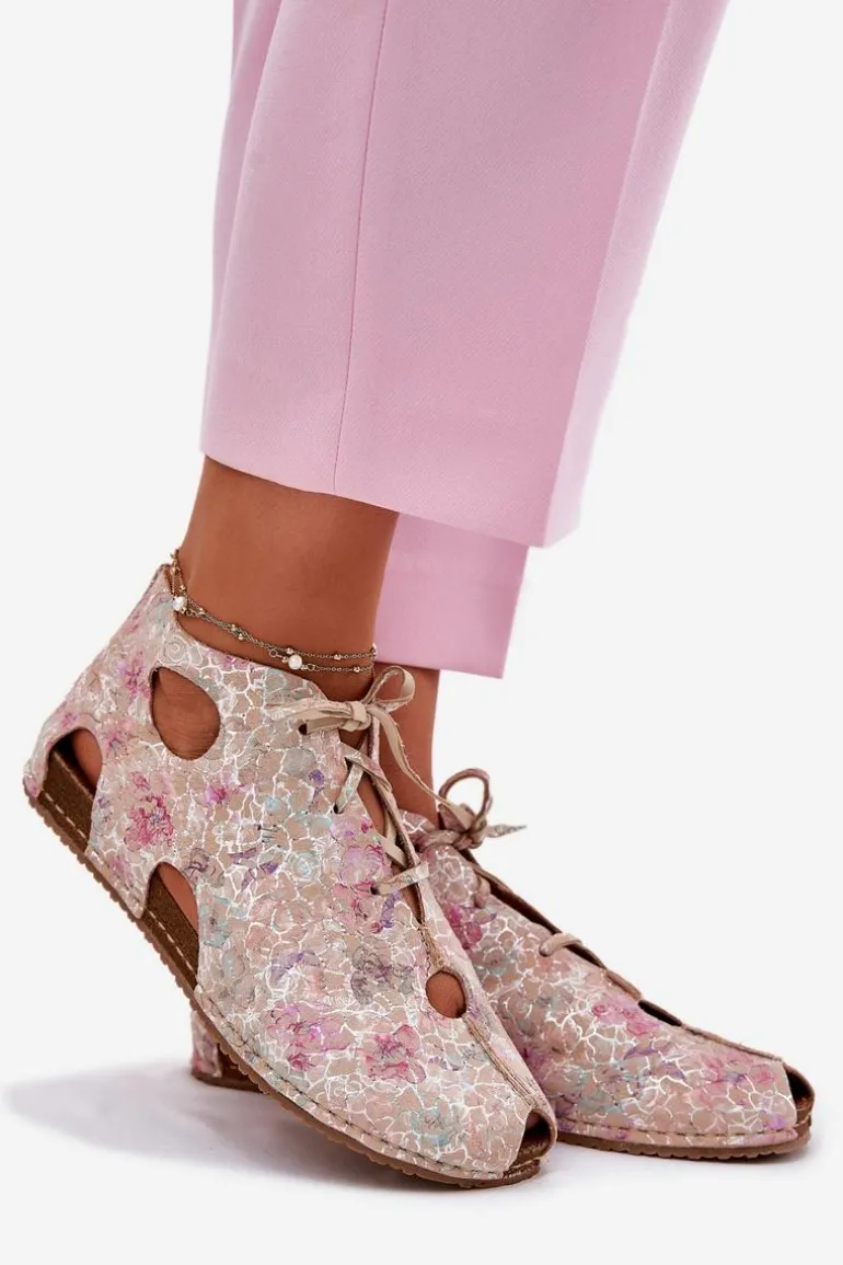 Wzorzyste Skórzane Botki Maciejka 03426-48 Beżowe