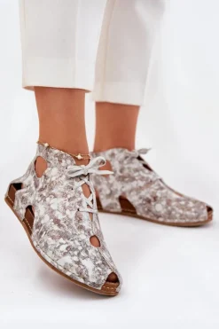 Wzorzyste Skórzane Botki Maciejka 03426-46 Biało-Beżowe