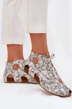 Wzorzyste Skórzane Botki Maciejka 03426-46 Biało-Beżowe