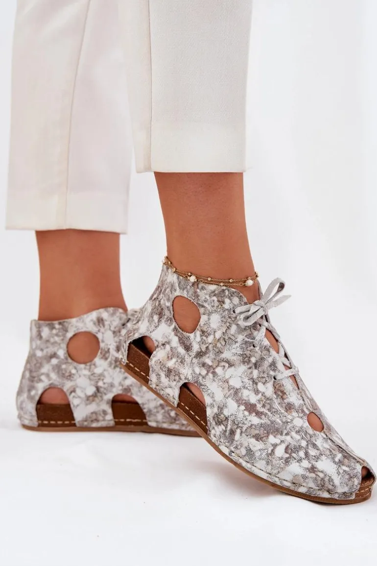 Wzorzyste Skórzane Botki Maciejka 03426-46 Biało-Beżowe
