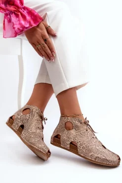 Wzorzyste Skórzane Botki Maciejka 03426-02 Beżowe