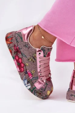 Wzorzyste Sneakersy Na Platformie Ze Zdobieniem GOE RR2N4002 Multikolor