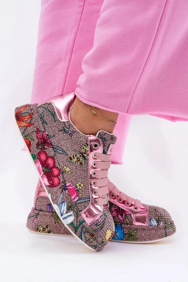 Wzorzyste Sneakersy Na Platformie Ze Zdobieniem GOE RR2N4002 Multikolor