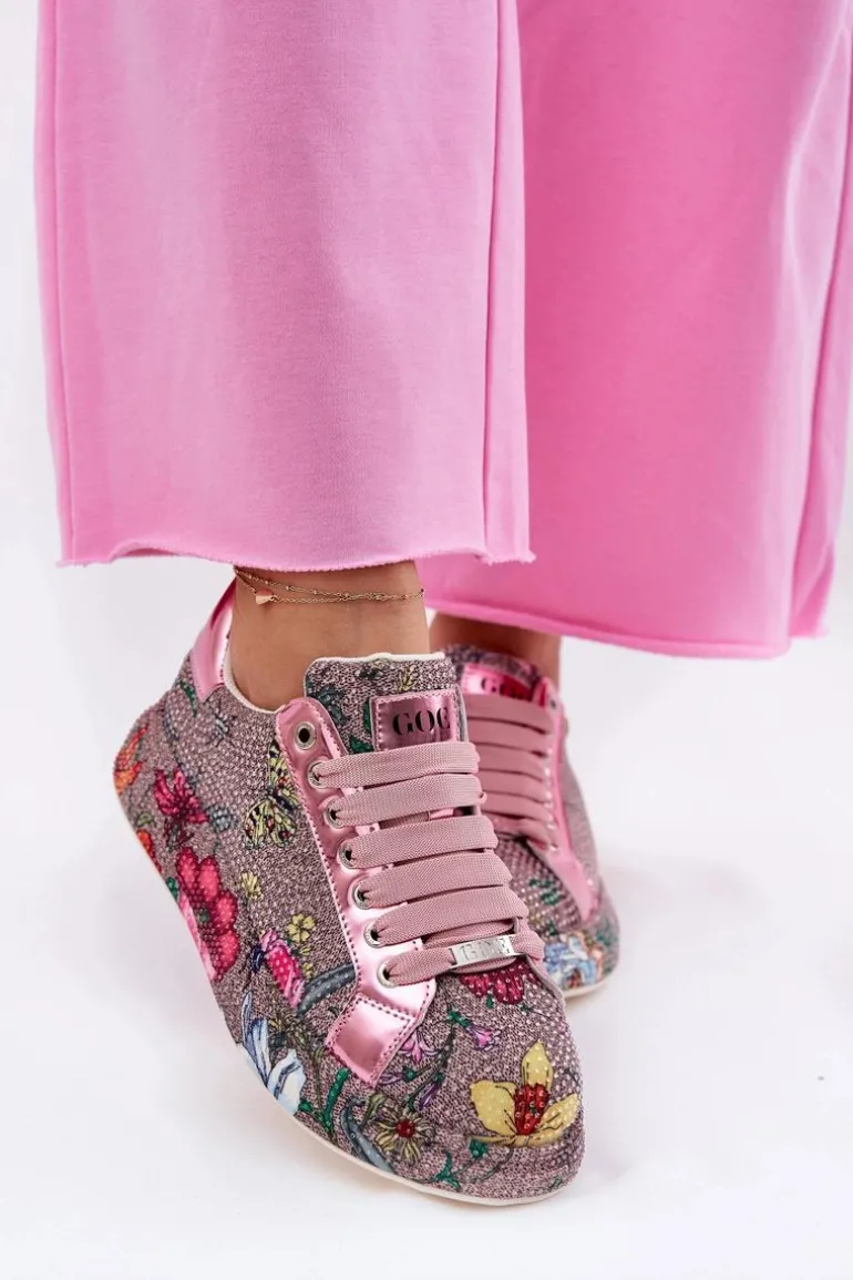 Wzorzyste Sneakersy Na Platformie Ze Zdobieniem GOE RR2N4002 Multikolor