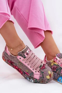 Wzorzyste Sneakersy Na Platformie Ze Zdobieniem GOE RR2N4002 Multikolor