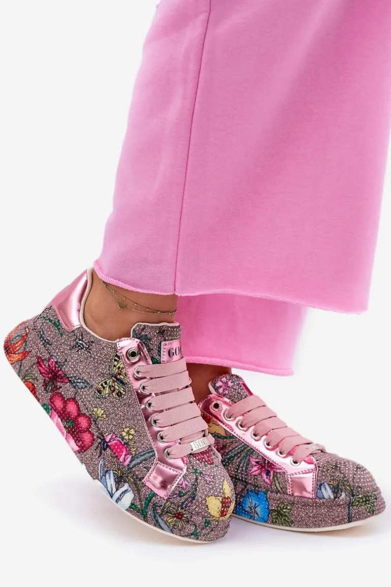 Wzorzyste Sneakersy Na Platformie Ze Zdobieniem GOE RR2N4002 Multikolor