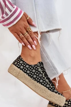 Wzorzyste Trampki Damskie Na Platformie Z Plecionką Lee Cooper LCW-25-08-3647L Czarne