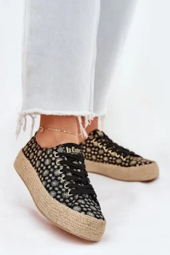 Wzorzyste Trampki Damskie Na Platformie Z Plecionką Lee Cooper LCW-25-08-3647L Czarne