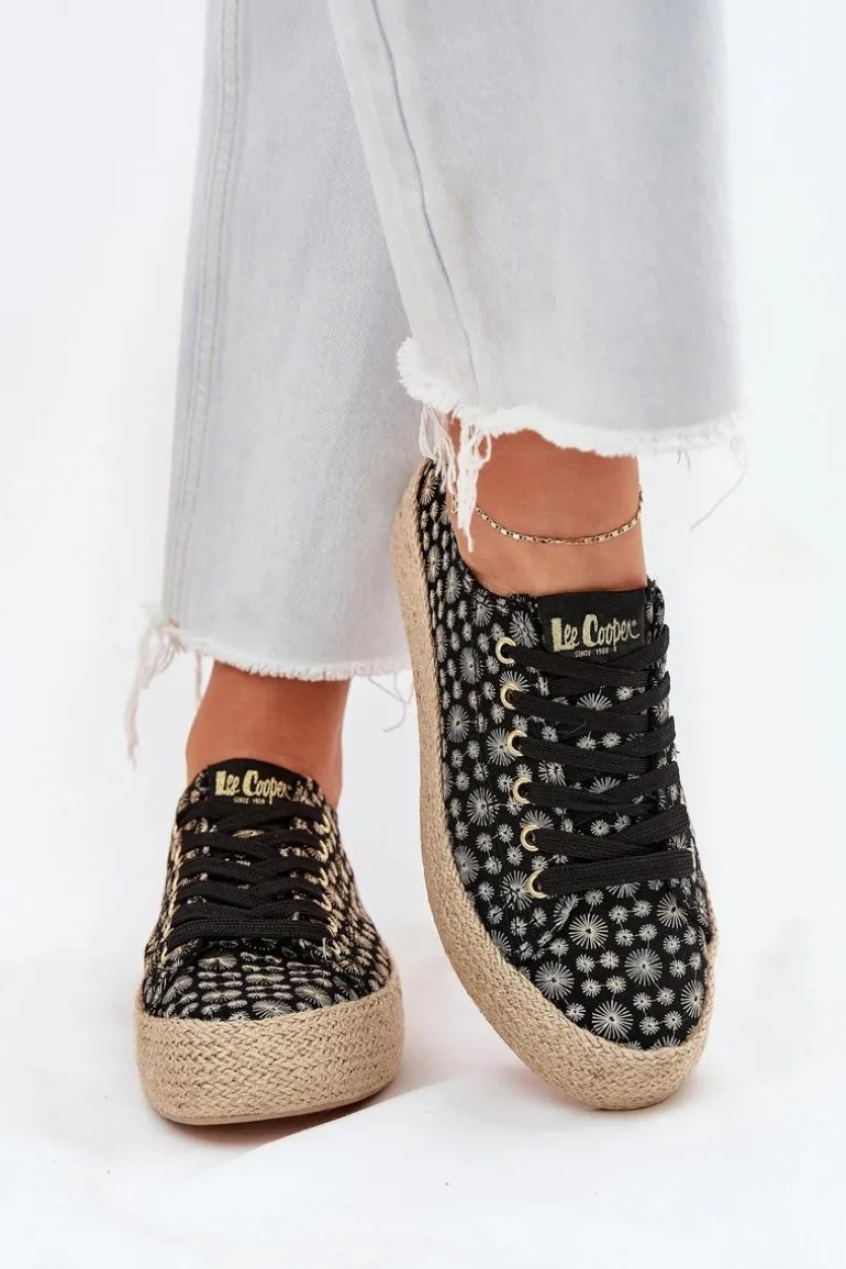 Wzorzyste Trampki Damskie Na Platformie Z Plecionką Lee Cooper LCW-25-08-3647L Czarne